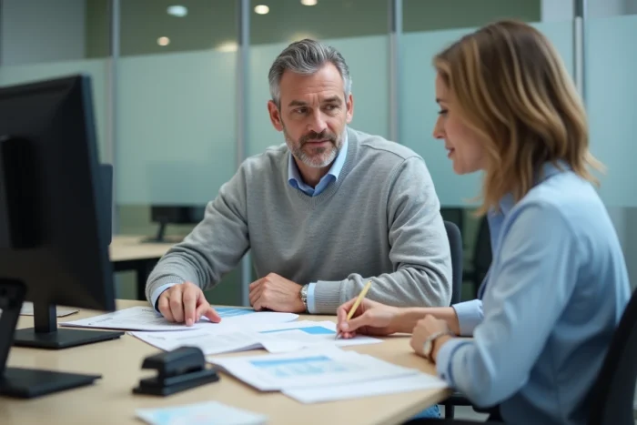 Homme en réunion avec un conseiller en assurance vie pour comprendre le calcul du capital décès
